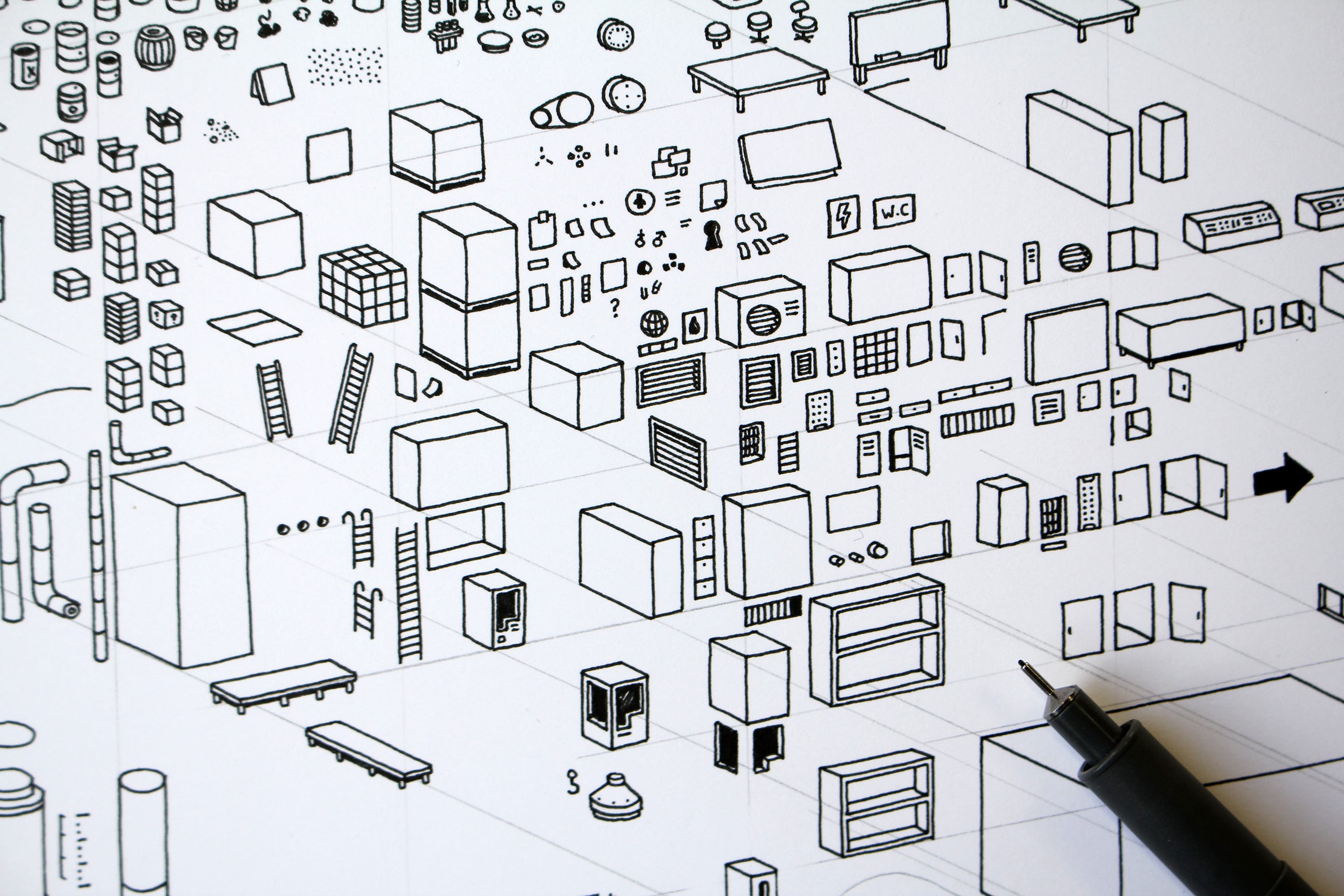 Sylvain drew all graphics by hand in a special orthographic perspective, which is part of his unique style.
